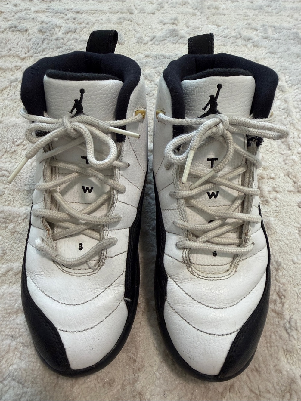Air Jordan 12 Kids White and Black Athletic Basketball Sneakers